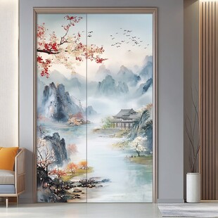 中式山水意境衣柜门画