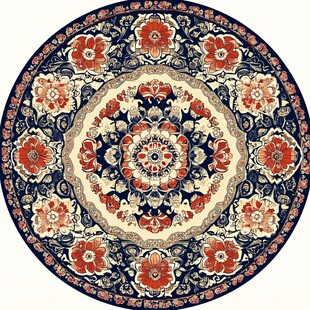 圆形花卉复古风精美地毯