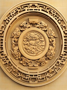 中式古典圆形木雕装饰