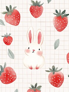 白兔与草莓的可爱图案