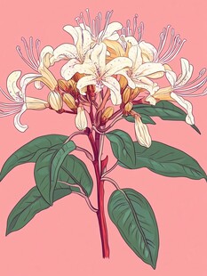 粉色背景下的优雅金银花