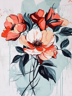 艳丽花卉水彩风插画