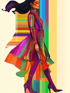 彩色条纹裙时尚女性形象