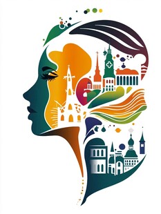 城市剪影与女性轮廓融合图