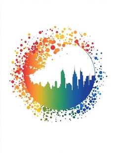 彩色泼墨城市天际线图案