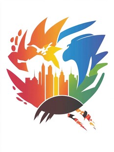 多彩动物与城市融合创意图案