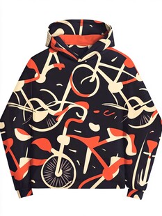 自行车图案连帽卫衣