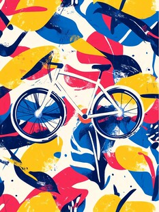 抽象风格自行车多彩插画