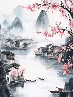 水墨江南春景图