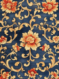 复古蓝色花卉锦纹图案