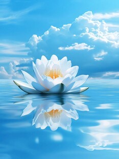 蓝天下的水中白莲花