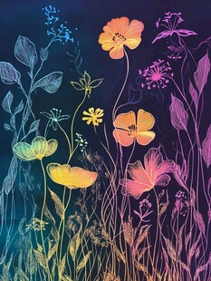 梦幻夜光花卉插画