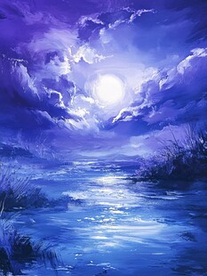 梦幻月夜下的静谧河流