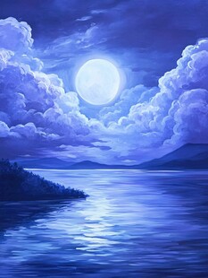 月夜湖景梦幻天空画卷
