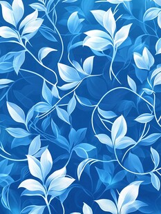 蓝底白叶清新花卉图案