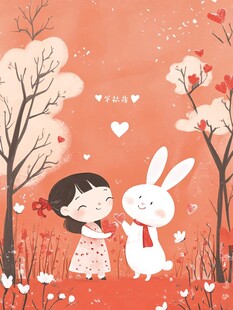 女孩与白兔的温馨相遇