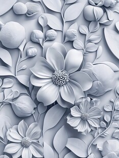灰白花卉浮雕图案设计