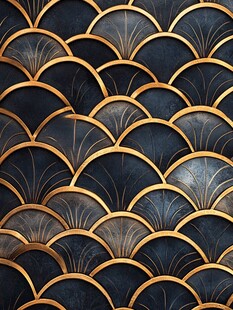 黑金鱼鳞纹中式背景图案
