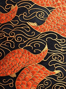 金纹锦鲤海浪织物图案