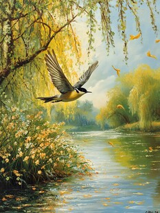 河畔飞鸟绘就自然美景