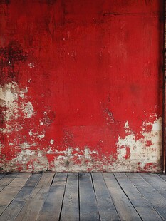 复古红墙与木质地板背景