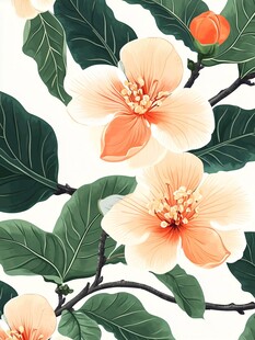 手绘淡雅花卉绿叶图案
