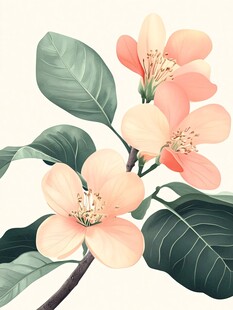 粉色海棠花枝插画