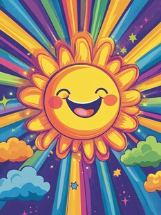 欢乐太阳插画 梦幻绚丽风
