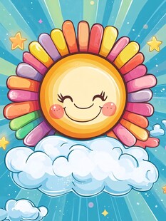 快乐太阳云朵卡通插画