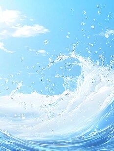 浪花飞溅的清爽蓝色水面