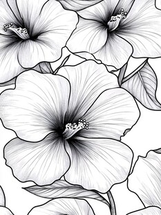 黑白扶桑花图案设计