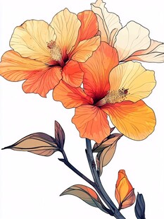 橙黄木槿花插画