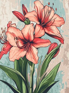 复古风粉色朱顶兰花卉图