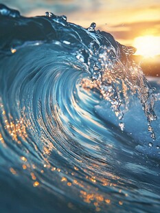 夕阳下的绝美海浪瞬间