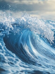 蓝色海浪汹涌瞬间