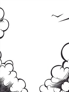 黑白云朵与飞鸟边框图