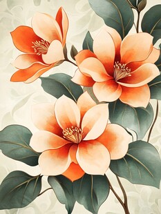 橙粉花卉插画 清新自然风