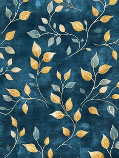 蓝底黄绿叶脉花纹图案