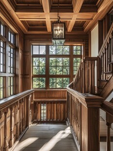 木质温馨风的宽敞楼梯间