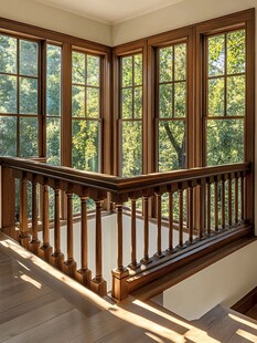 木质转角窗搭配精致木栏杆