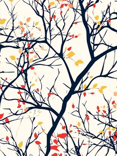 秋日树枝树叶抽象插画