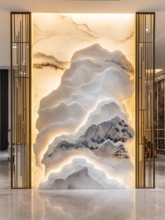 中式山水意境玄关背景墙