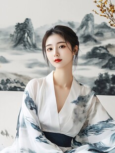 古典美人着水墨风汉服