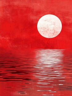 红日映水的抽象艺术图景