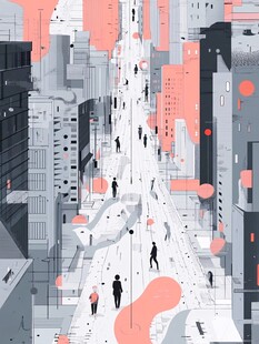 都市街道的行人与建筑景观