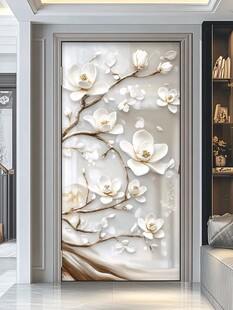 玉兰花玄关壁画精美装饰
