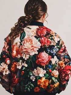 繁花印花夹克背影时尚范