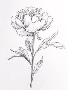 手绘牡丹花卉线条图