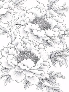 黑白牡丹花卉线稿图