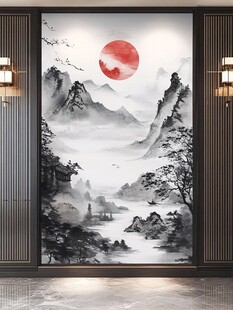 中式山水红日玄关装饰画